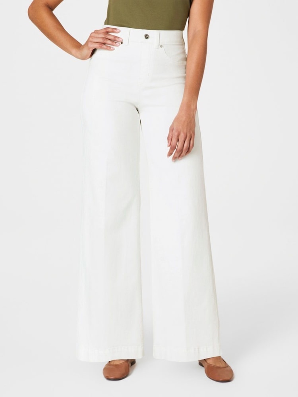 NWT SPANX White Full Length EveryWear Wide Leg Jeans Cotton Blend Size Medium